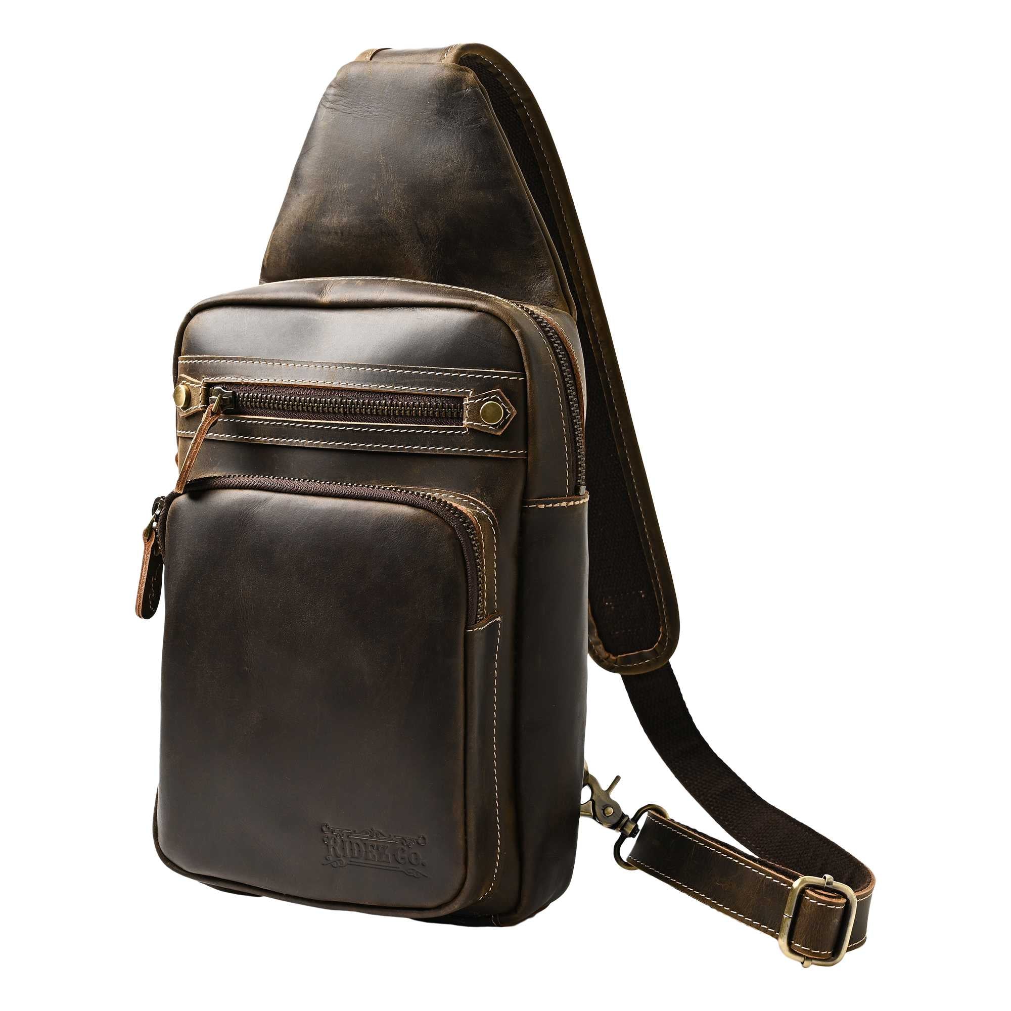 RIDEZ LEATHER CHEST BAGバイク用 ショルダーバッグ D.BROWN RBP05