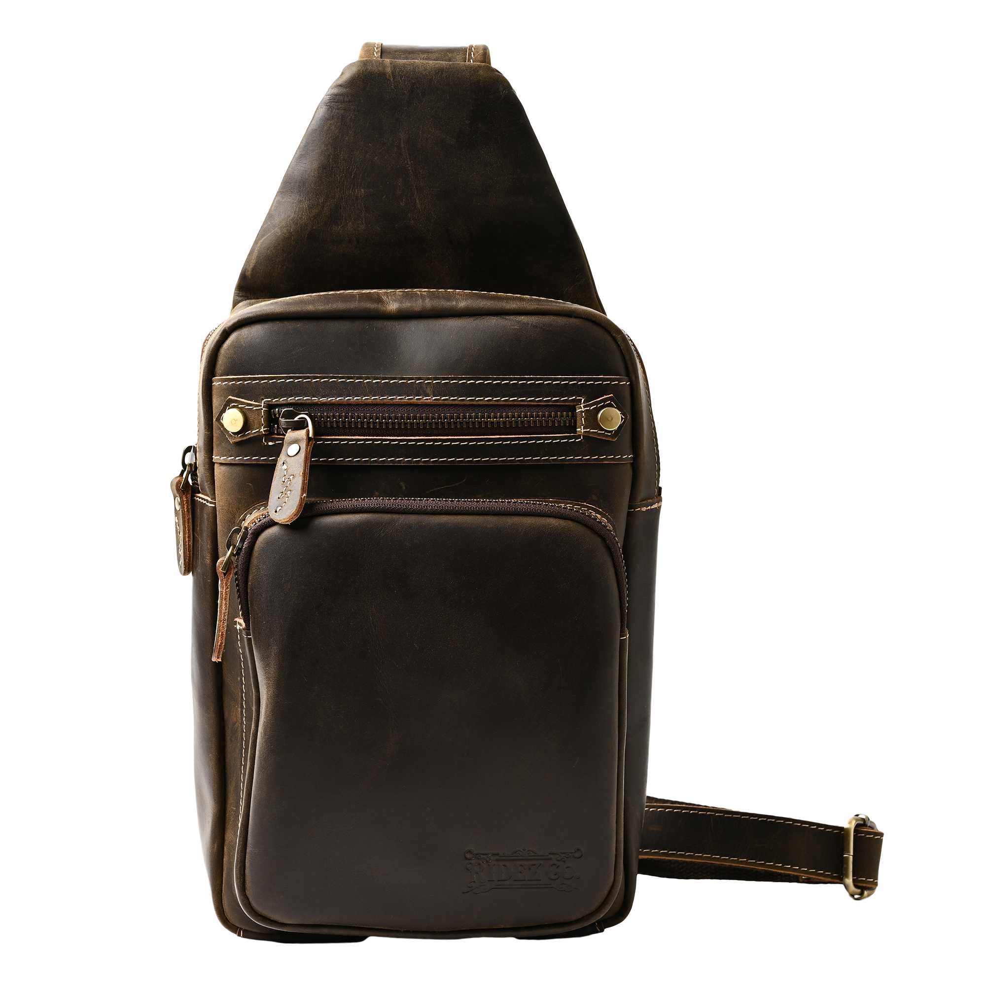 RIDEZ LEATHER CHEST BAGバイク用 ショルダーバッグ D.BROWN RBP05