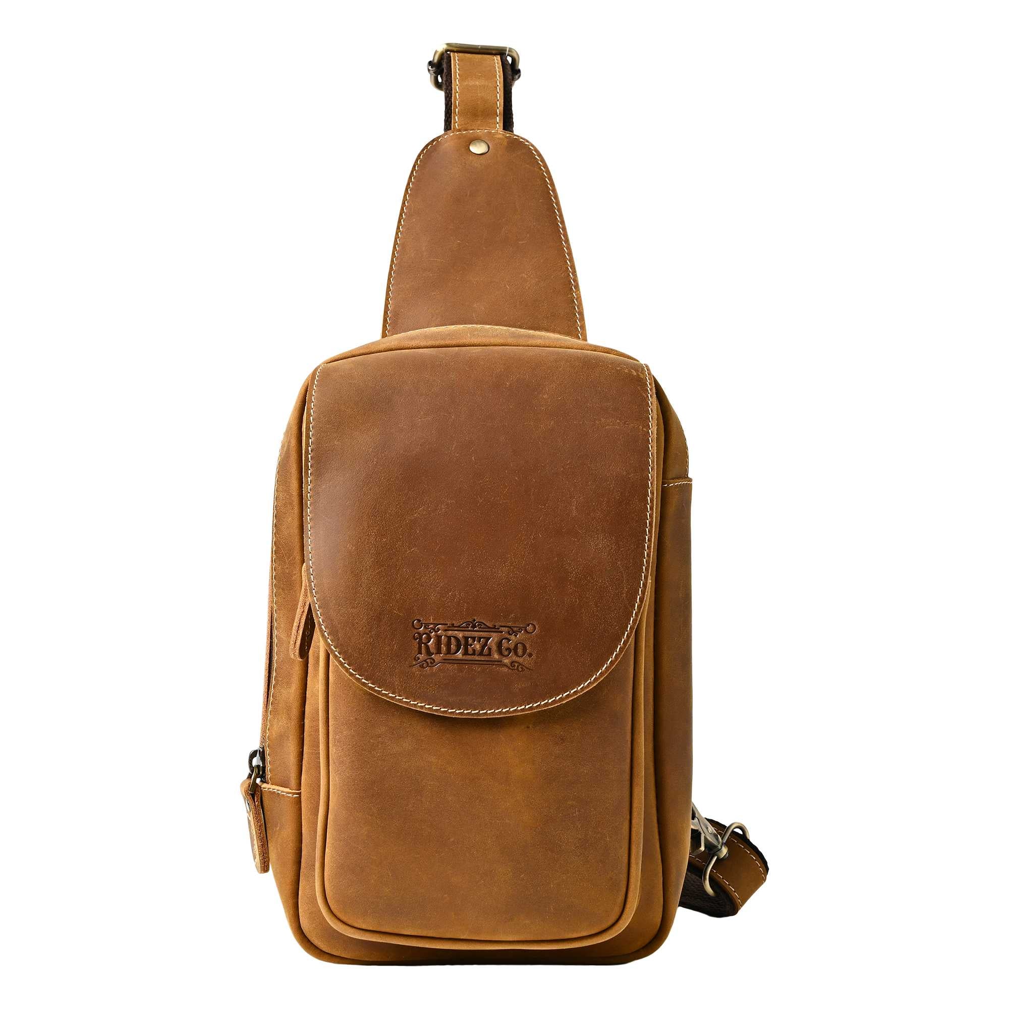 RIDEZ LEATHER CHEST BAG バイク用 ショルダーバッグ L.BROWN RBP02