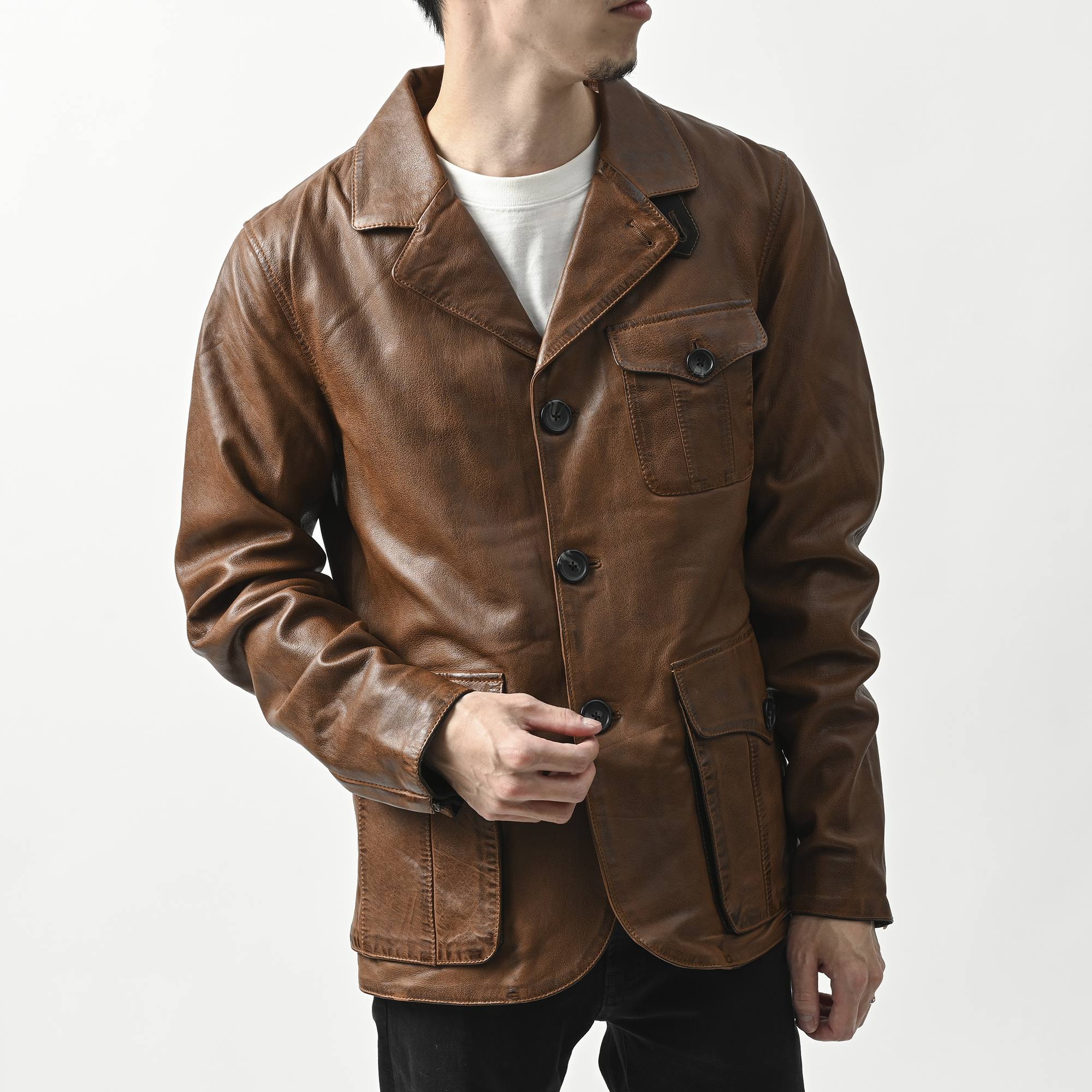 RIDEZ GENTS JACKET バイク用 レザージャケット ブラウン RLJ900