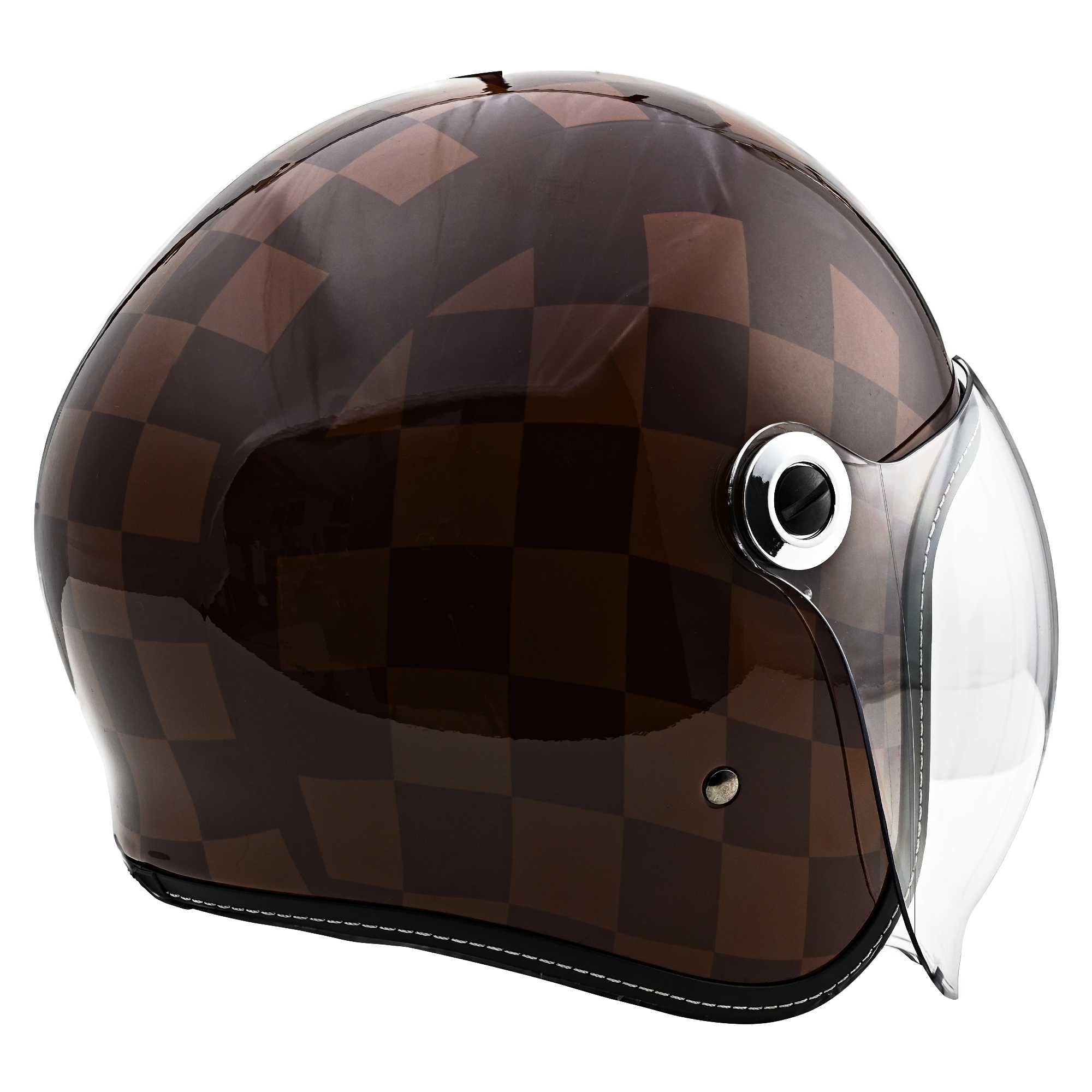 バイク用ヘルメット シールド付き ZZ ジェットヘルメット RIDEZ ブラウン チェック