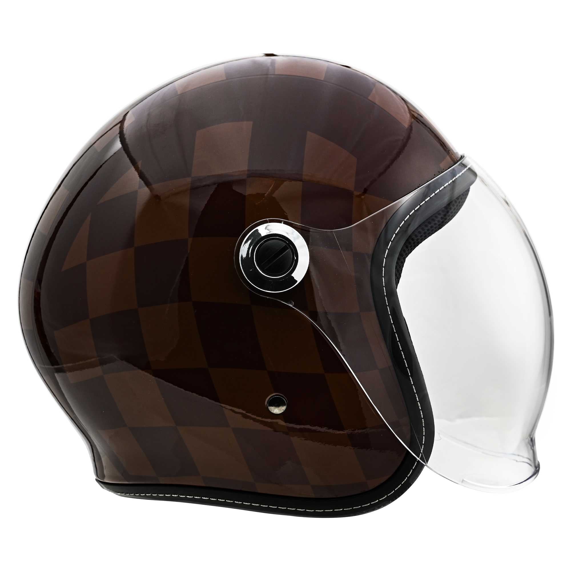 バイク用ヘルメット シールド付き ZZ ジェットヘルメット RIDEZ ブラウン チェック