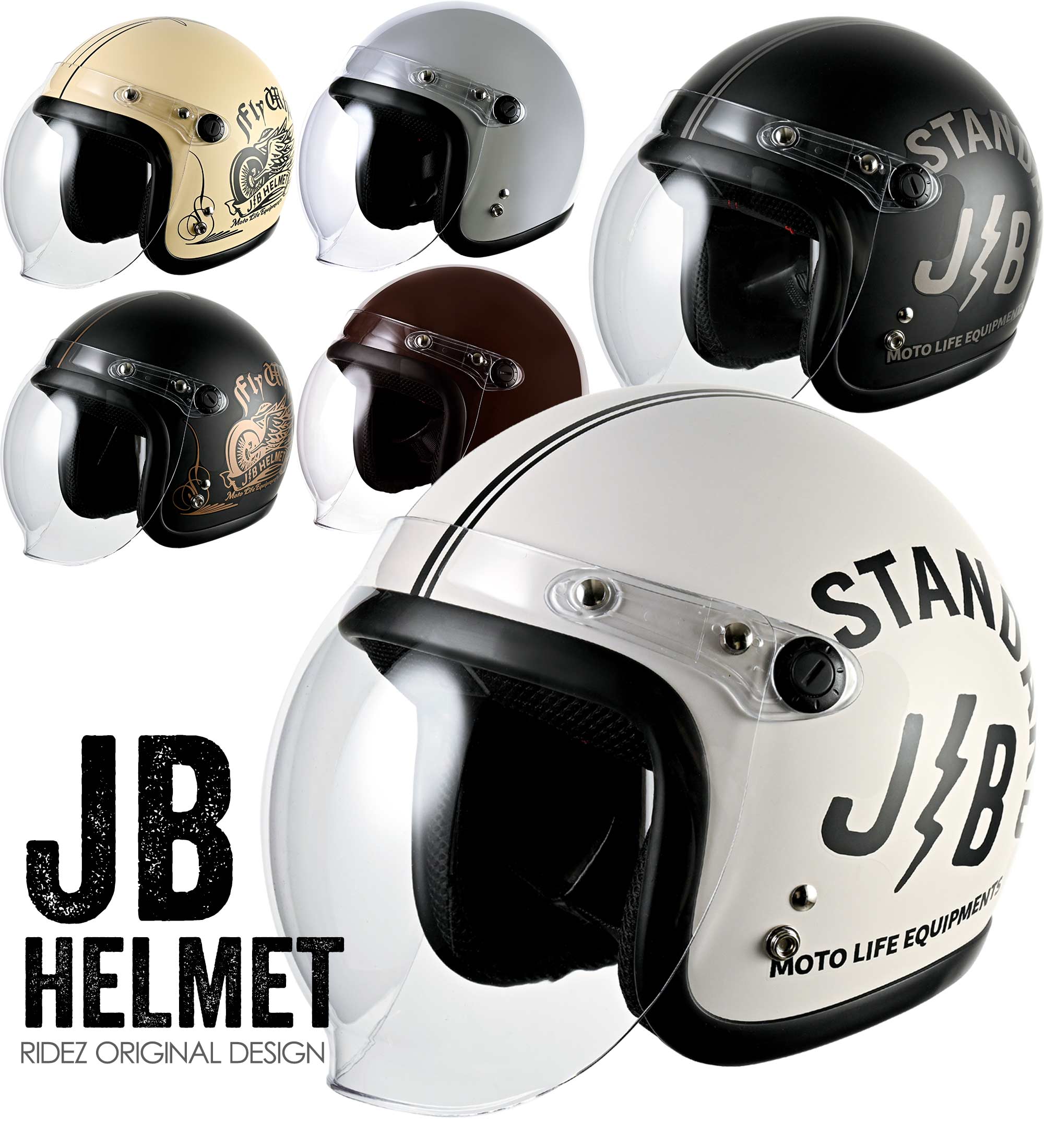 RIDEZ JB Motorcycle Jet Helmet STANDARD
