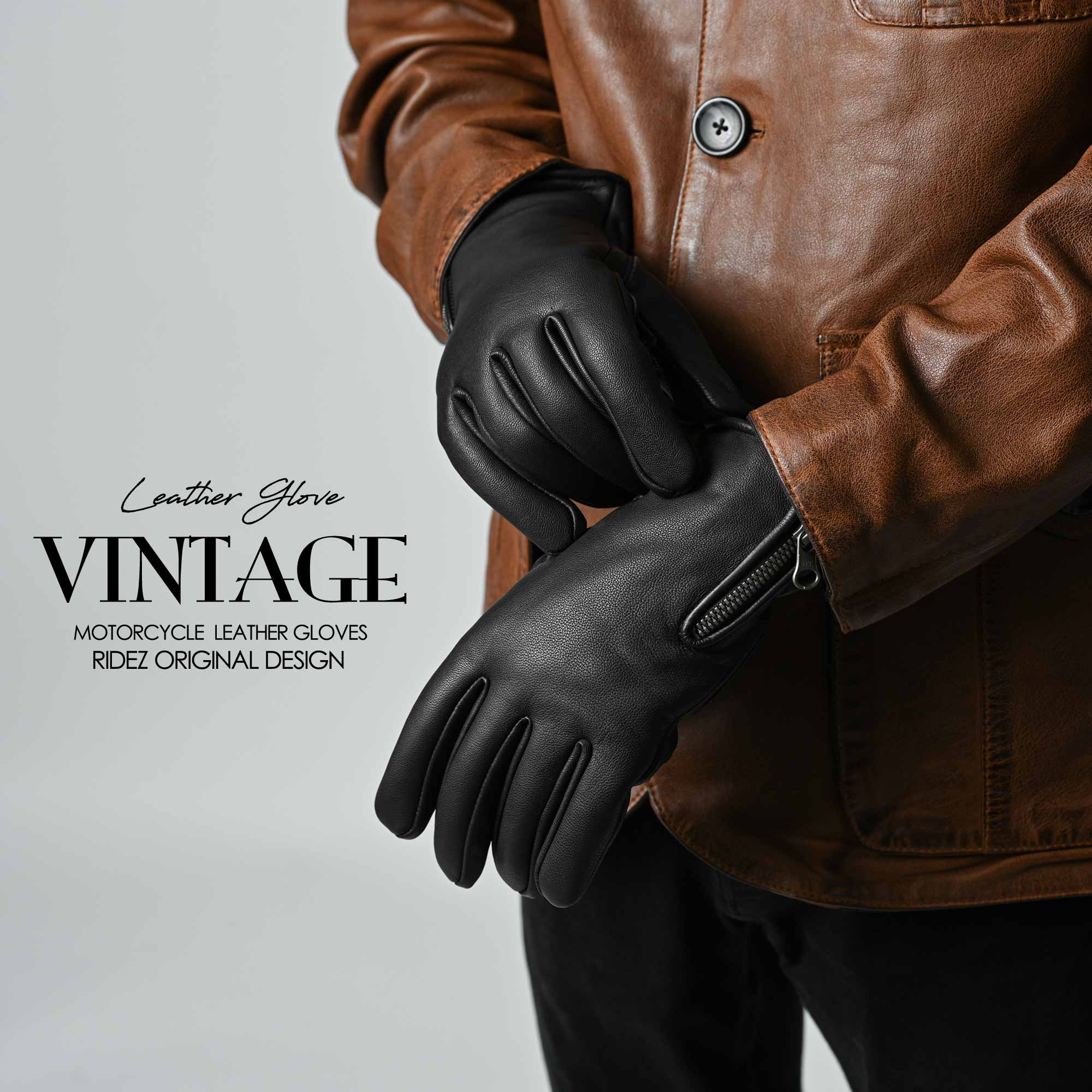 RIDEZ MOTO GLOVES VINTAGE 秋冬防寒摩托车手套 黑色 RLG75