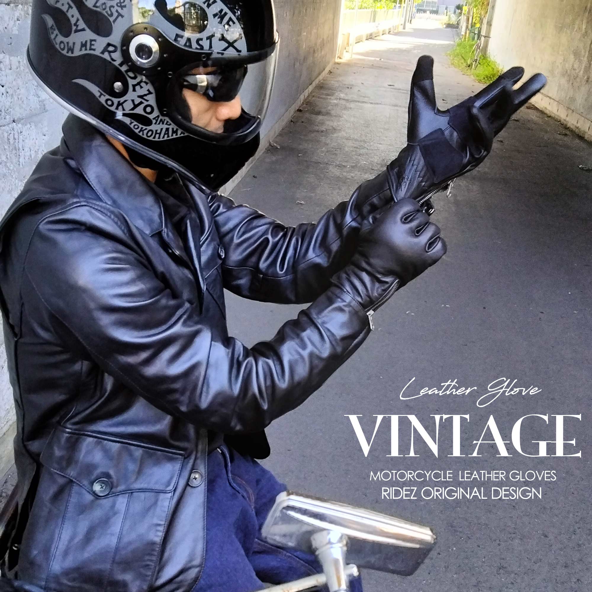RIDEZ MOTO GLOVES VINTAGE 秋冬防寒摩托车手套 黑色 RLG75