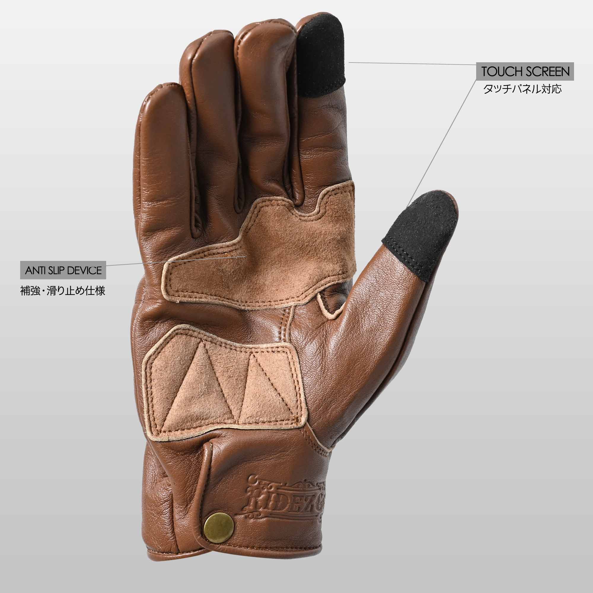 RIDEZ CLASSIC MOTO GLOVES Motorcycle Gloves BROWN RLG77