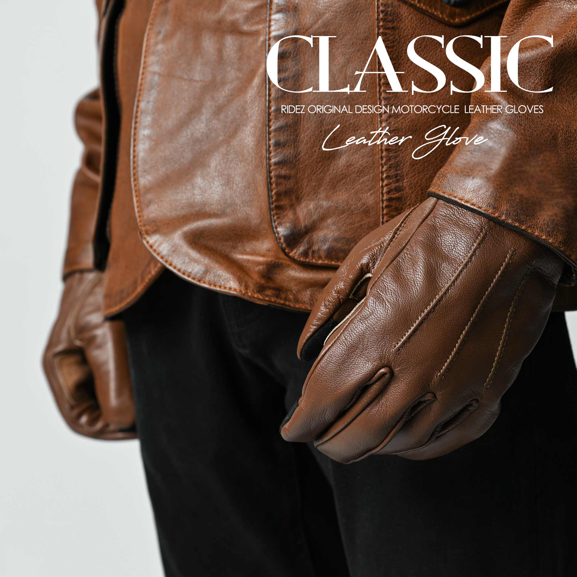 RIDEZ CLASSIC MOTO GLOVES Motorcycle Gloves BROWN RLG77