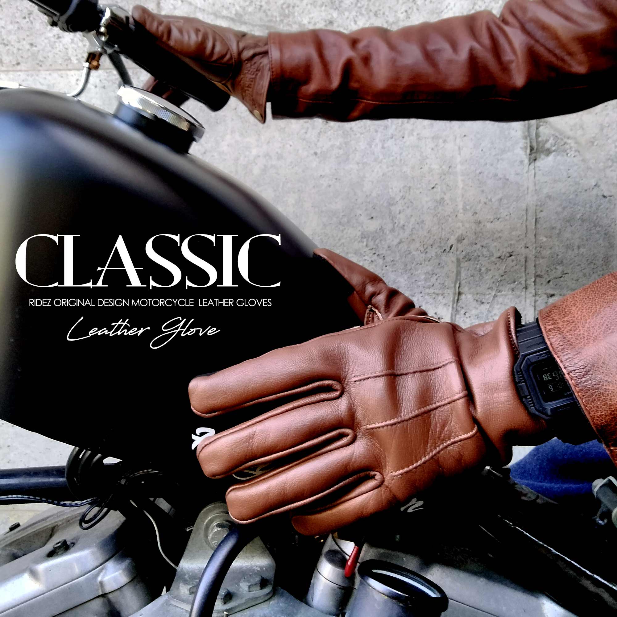 RIDEZ CLASSIC MOTO GLOVES Motorcycle Gloves BROWN RLG77