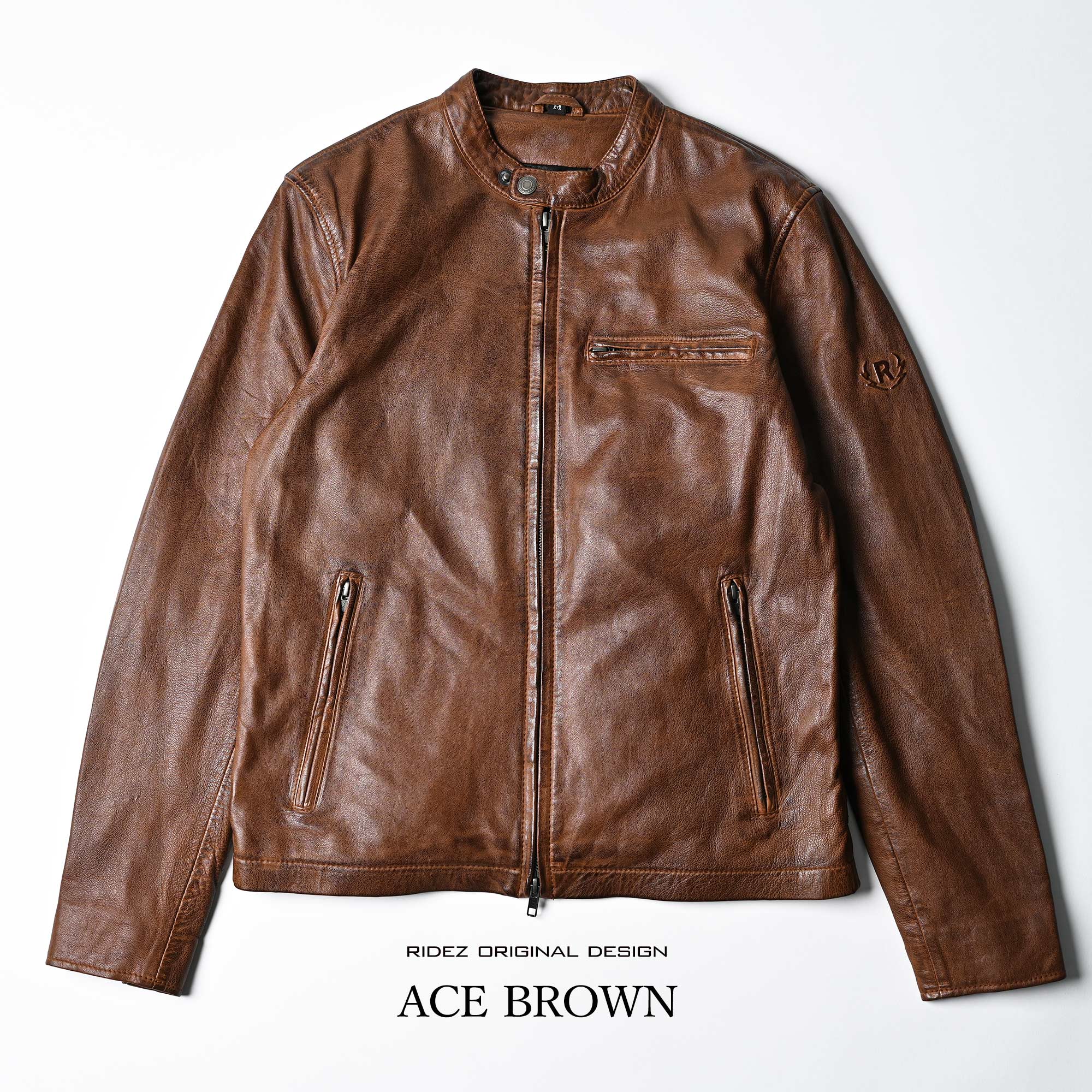 RIDEZ ACE JACKET BROWNシングルライダースジャケット