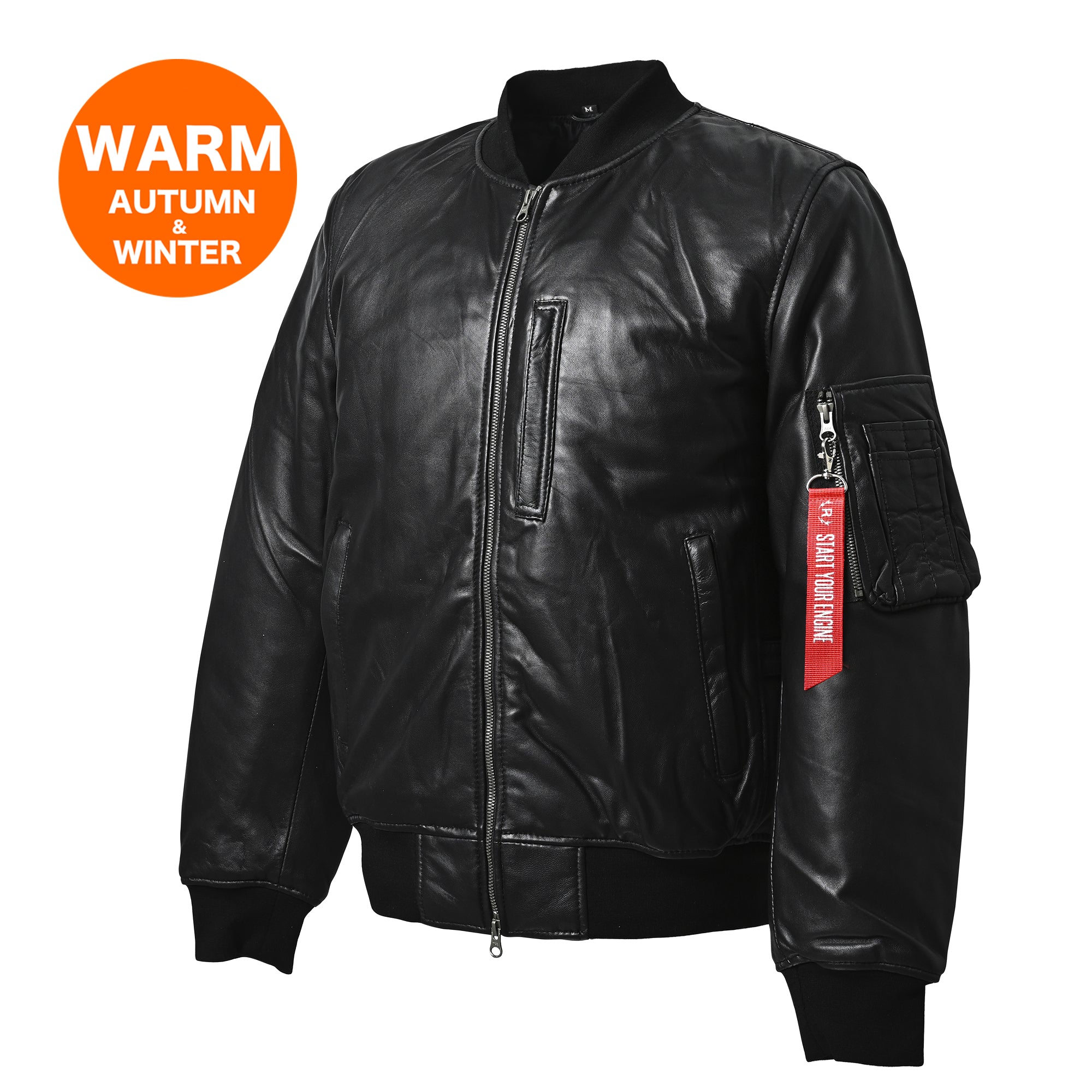 RIDEZ MOTO MA-1 JACKET Motorcycle Leather Jacket BLACK RLWJ009