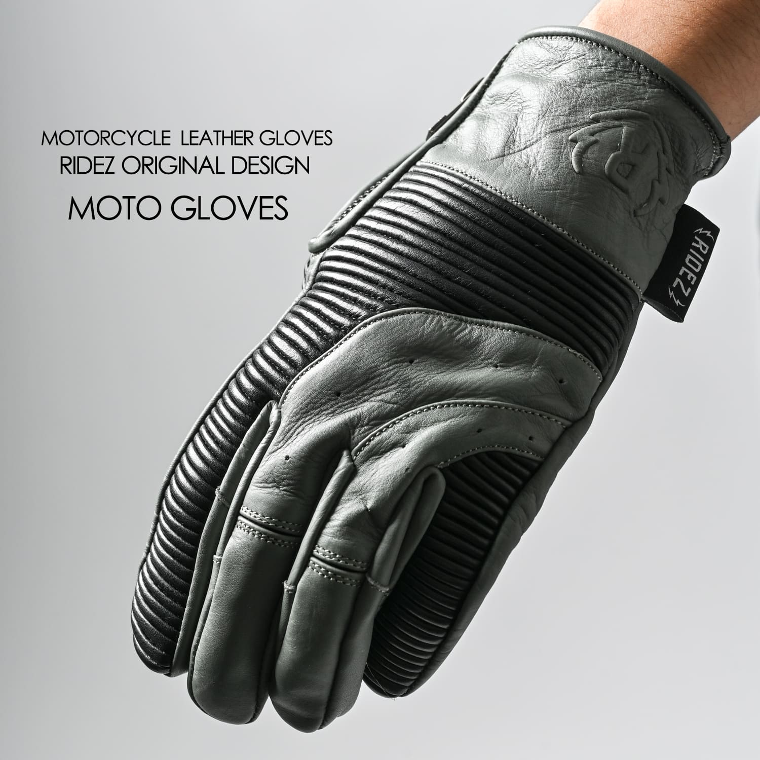 RIDEZ MOTO 手套 VOLTAGE 摩托车皮革手套 灰色/黑色 RLG2203