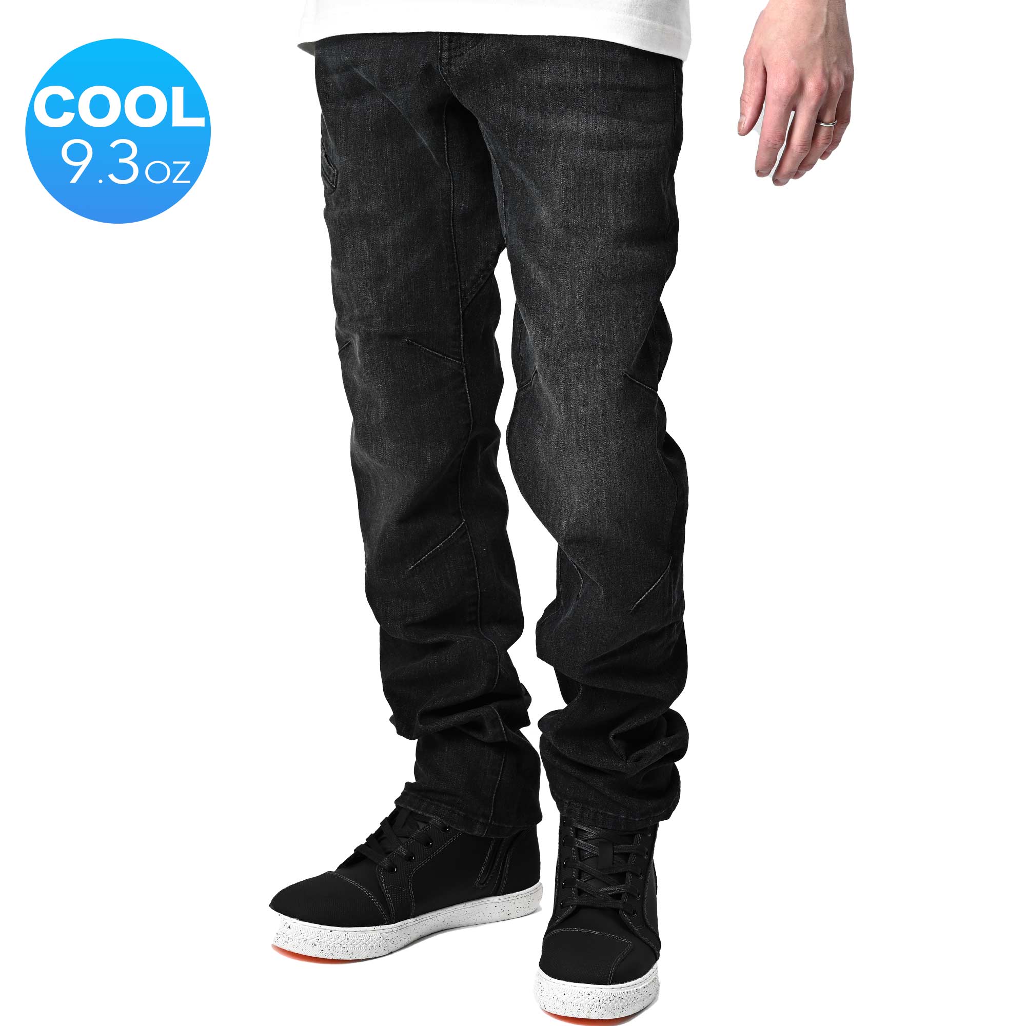 RIDEZ 9.3oz LIGHT CORDURA バイク ストレッチ デニム ストレート BLACK  RDB2007
