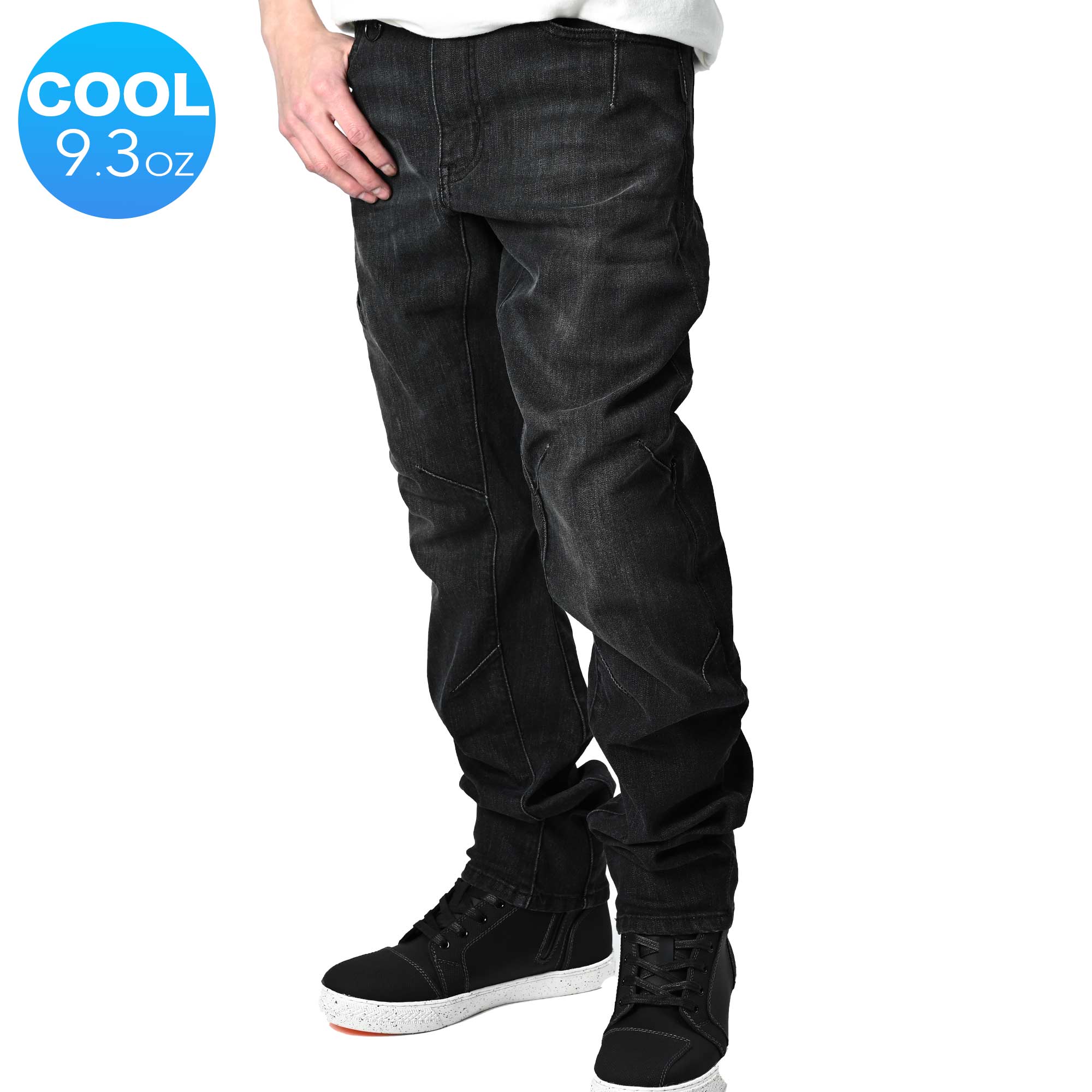RIDEZ 9.3oz LIGHT CORDURA バイク ストレッチ デニム ナロークロッチ BLACK  RDB2008