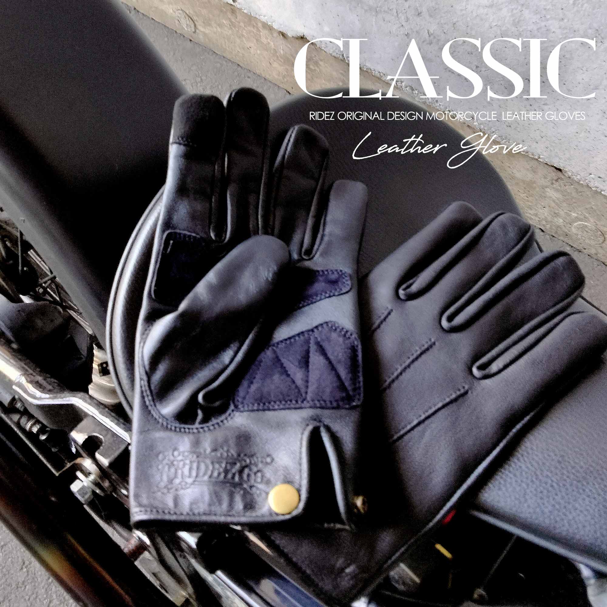 RIDEZ CLASSIC MOTO GLOVES Motorcycle Gloves BLACK RLG77 