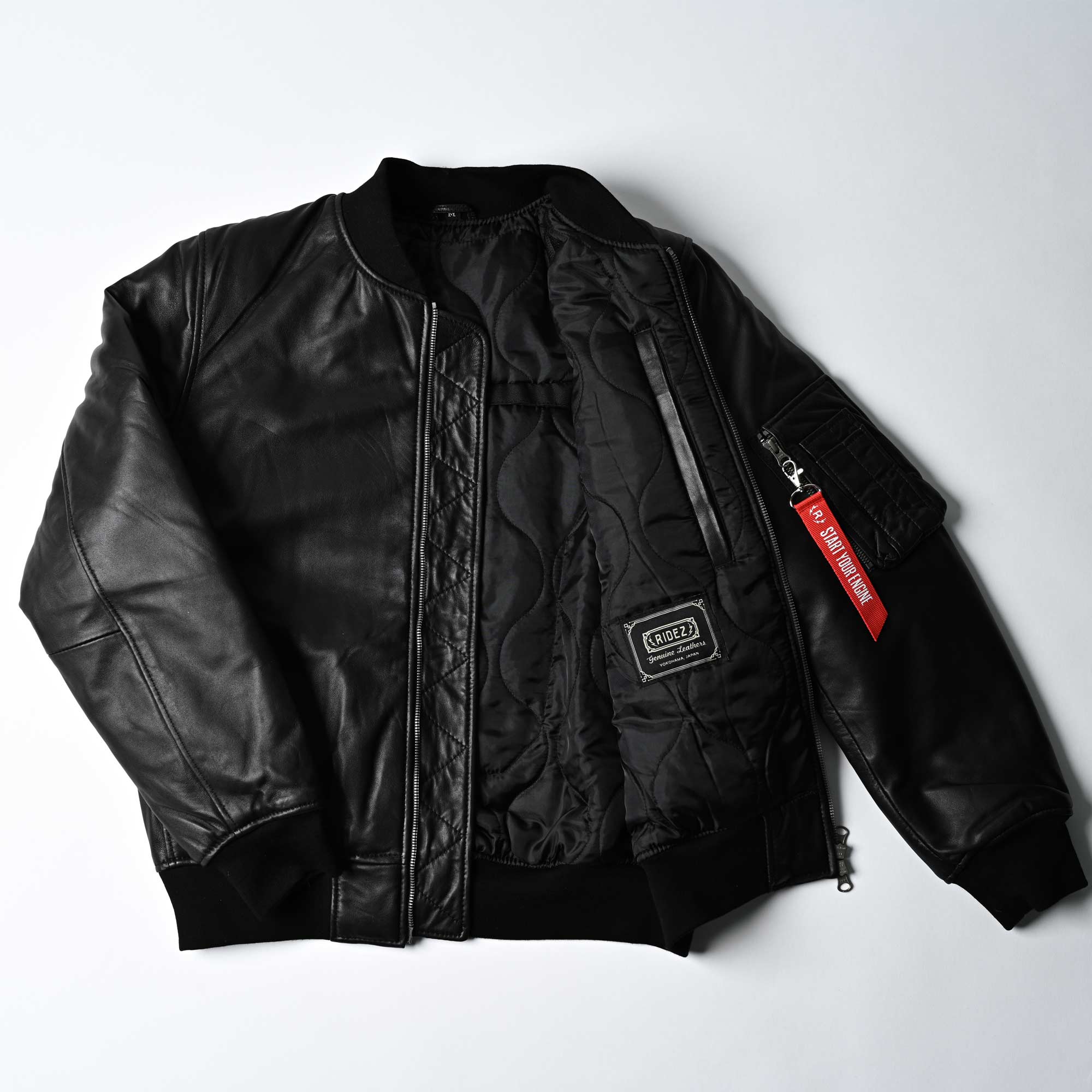 RIDEZ MOTO MA-1 JACKET バイク用 レザージャケット BLACK  RLWJ009