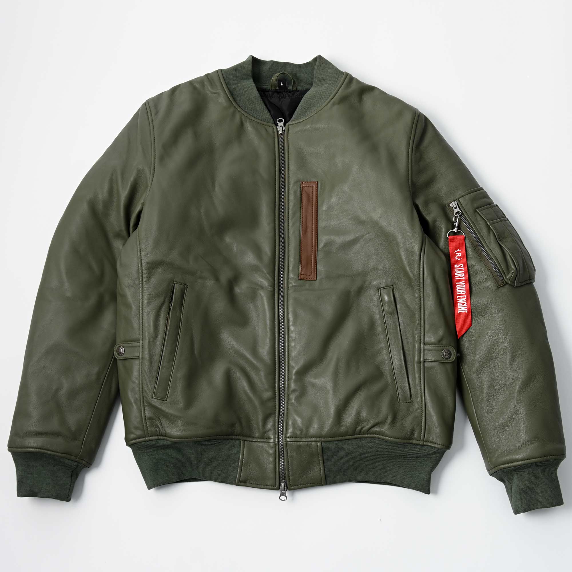 RIDEZ MOTO MA-1 JACKET バイク用 レザージャケット SAGE GREEN  RLWJ009