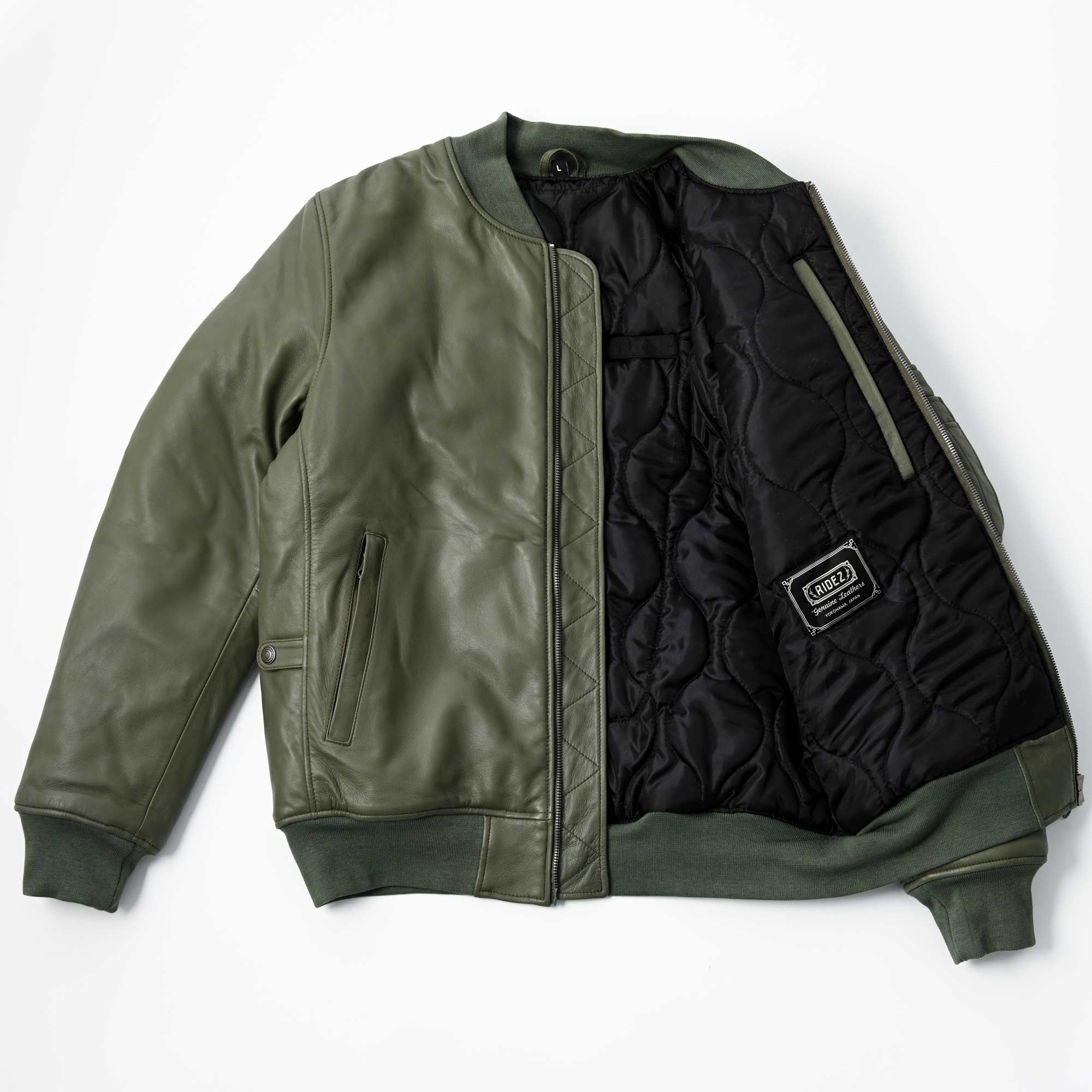 RIDEZ MOTO MA-1 JACKET バイク用 レザージャケット SAGE GREEN  RLWJ009