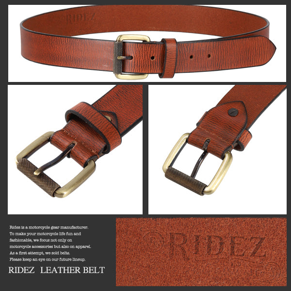 RIDEZ LEATHER BELT Genuine Leather Belt Stripe Brown CB-130 
