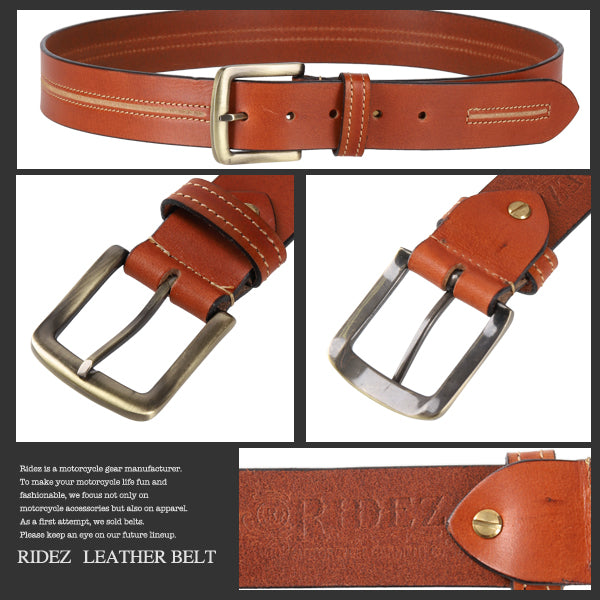 RIDEZ LEATHER BELT Genuine Leather Belt Aging Brown CB-151 