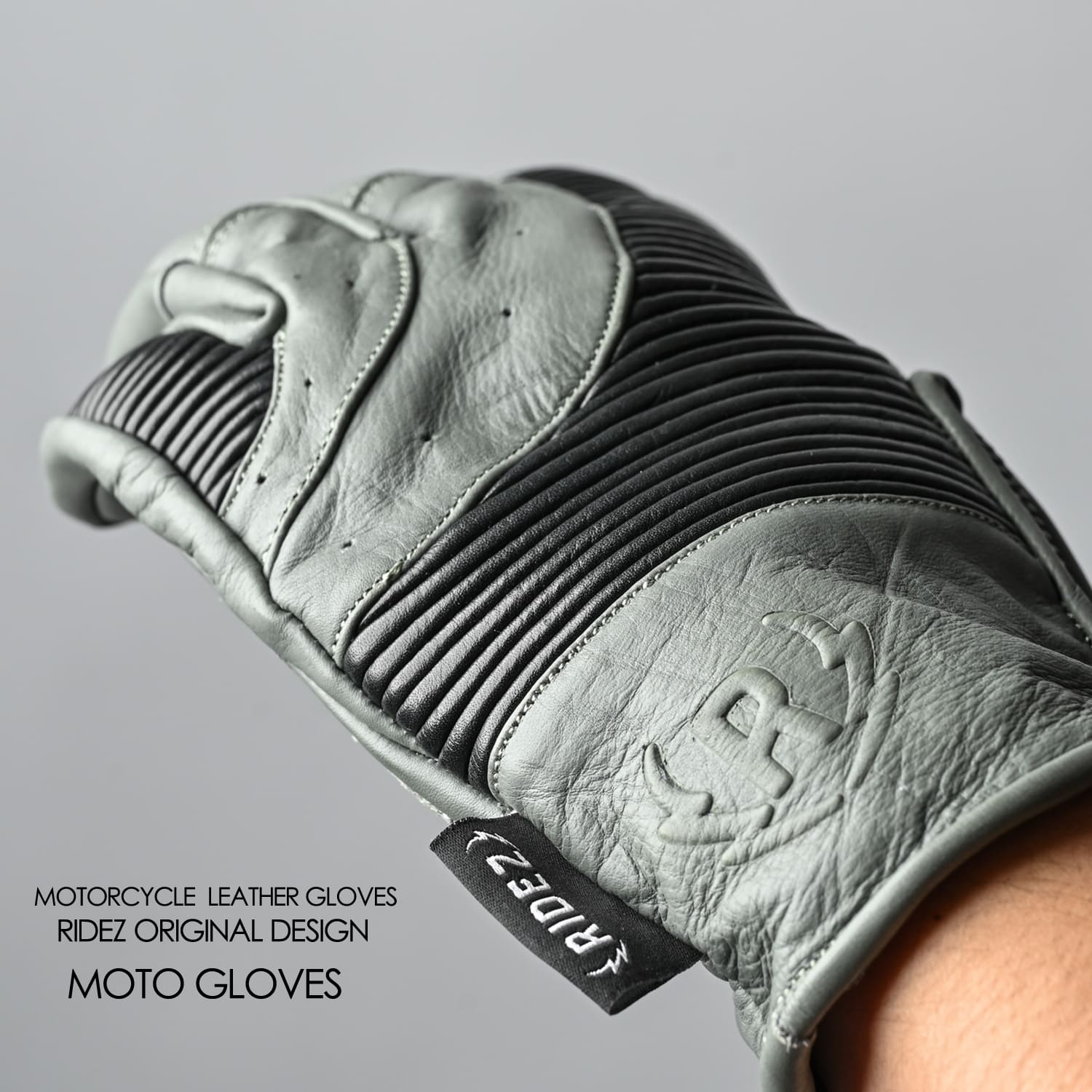 RIDEZ MOTO GLOVES VOLTAGE Motorcycle Leather Gloves GRAY/BLACK RLG2203